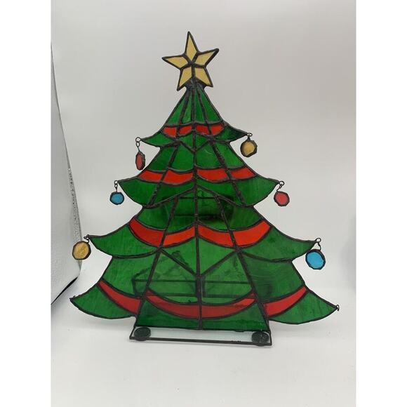 Vintage Dept 56 Stained Glass Christmas Tree With Ornaments Votive Holder - Picture 1 of 8